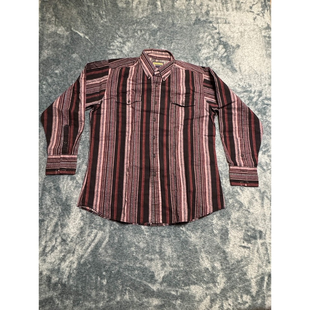 Panhandle Slim Western Shirt Large Men Maroon Striped Button Down Cotton